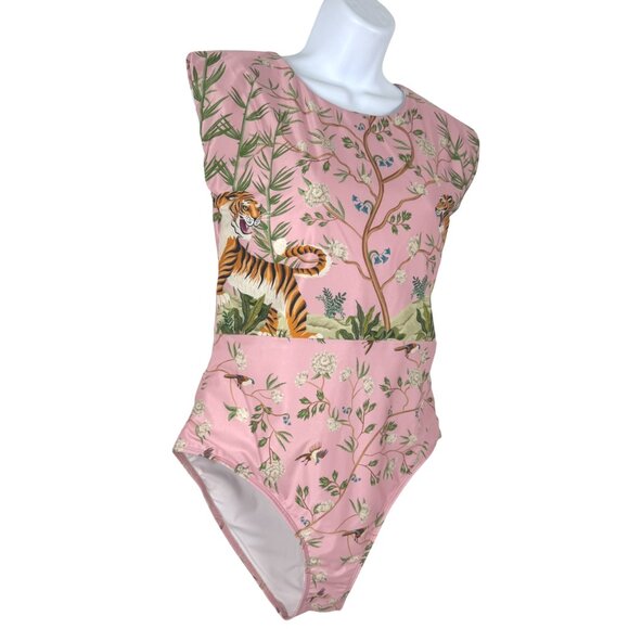 Averie Melina Zip Up One Piece Swimsuit 2XL Tiger Blossom Print Pink SW-2112 - Picture 4 of 10
